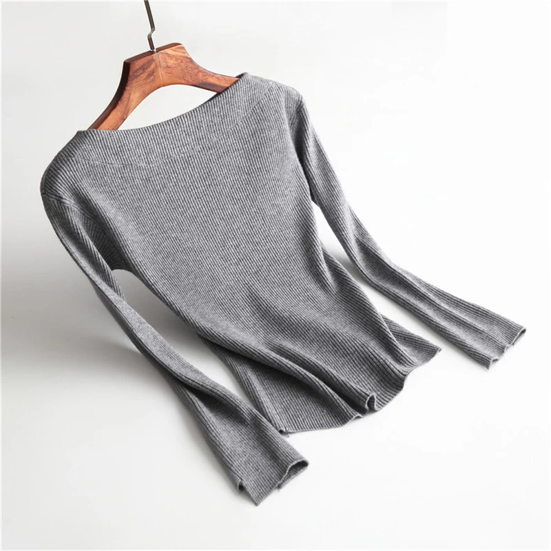Fincati Women Sweater 2018 Winter New Arrival 9 Colors Slash Neck Long Split Sleeves Casual Tops Autumn Knitted Pullover Female | Женская