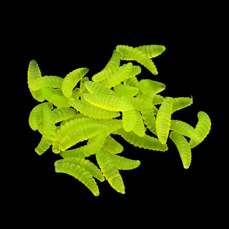 50pcs Green Личинки для рыбалки приманки 50 шт./лот 2 см Силиконовые Моделирование запах личинка рыбальская приманка-личинка мягкие искусственные черви приманки - Цвет: 50pcs Green