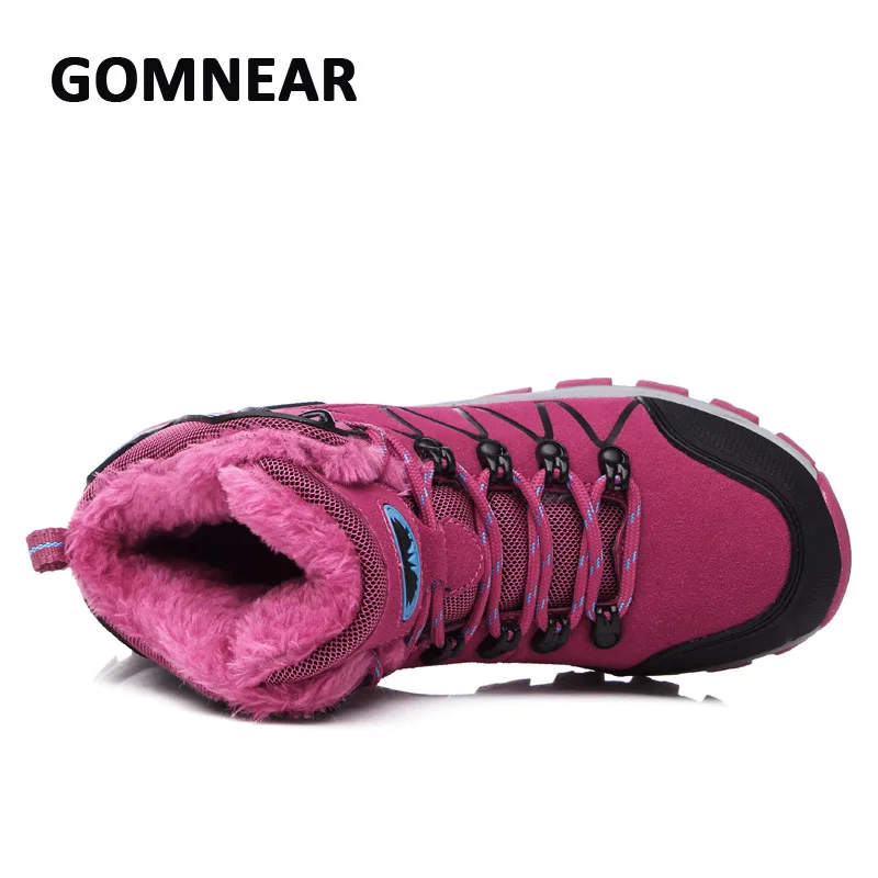 GOMNEAR Women Winter Hiking Sneakers Fur Lined Sports Shoes Purple Outdoor Camping Mountain Climbing | Спорт и развлечения