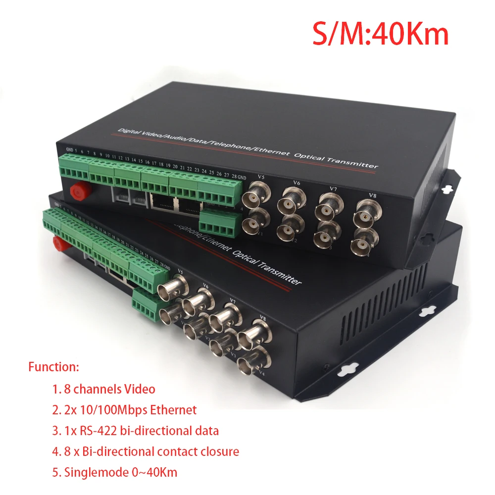 Видео/Ethernet/данные RS422/8 контактный волоконно оптический медиа конвертер