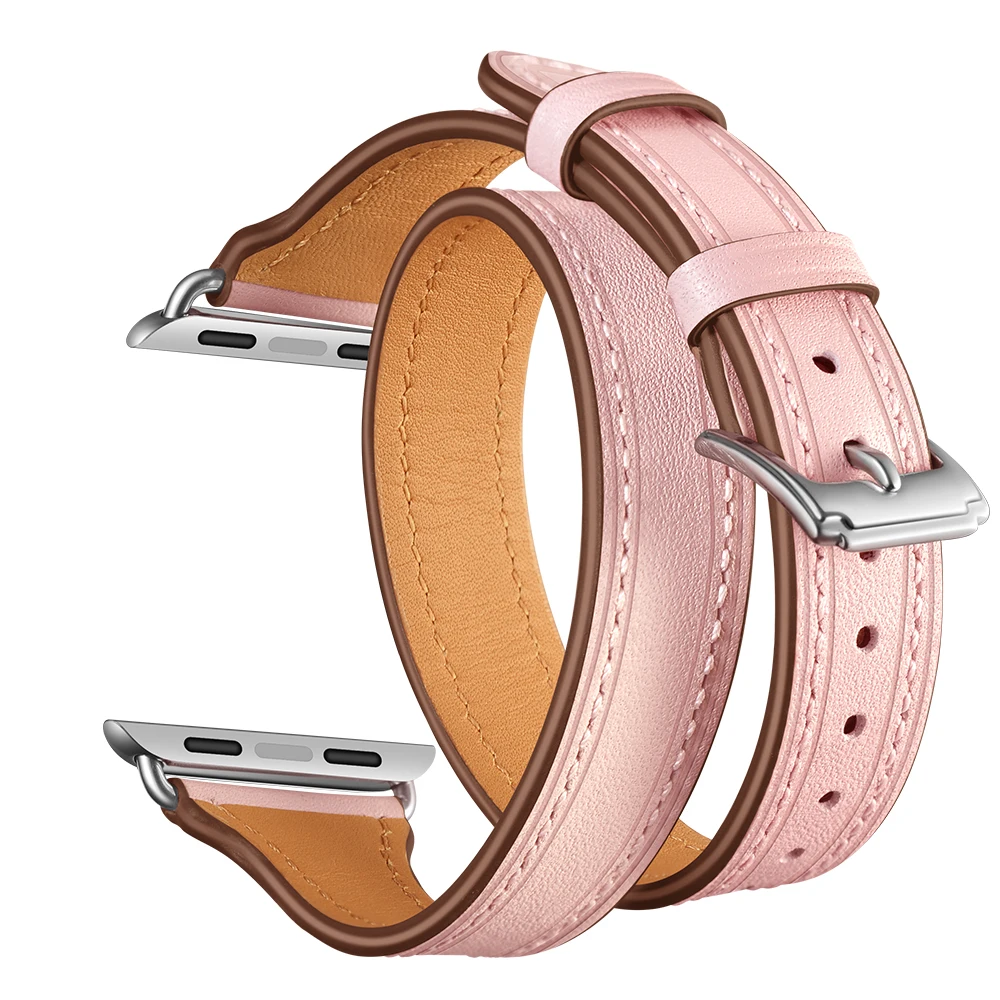 Элегантный двойной тур из натуральной кожи ремешок для Apple Watch Series 4 3 2 1 Женский