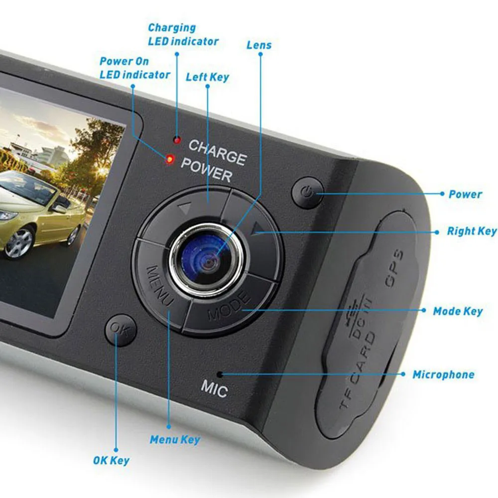 Видеорегистратор AMPrime R300 с двумя объективами 2 7 &quot GPS видео видеорегистратор
