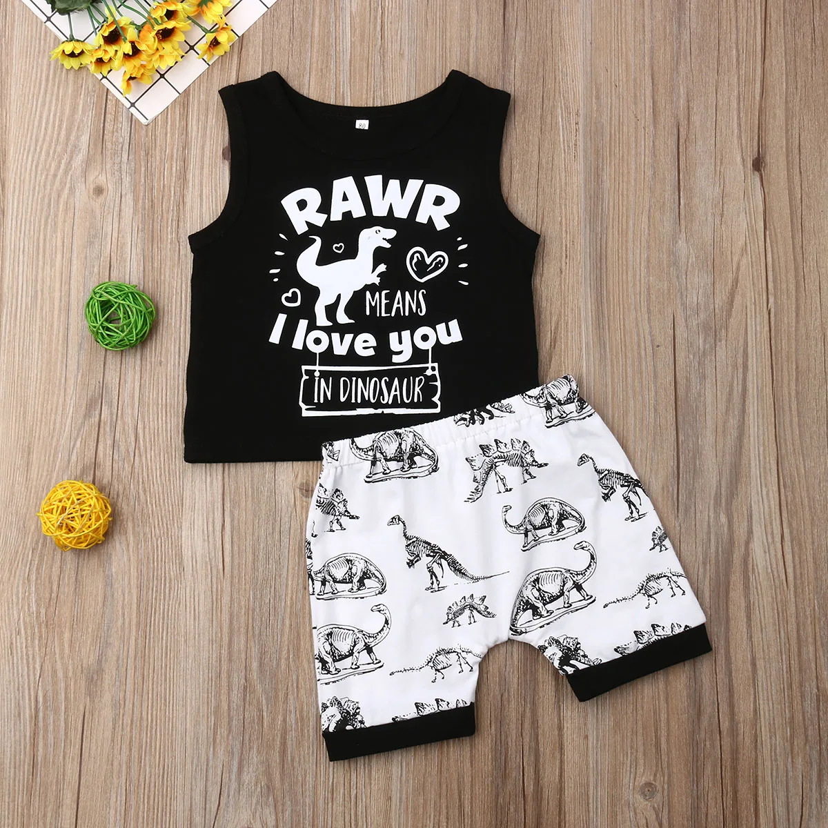 Летняя майка без рукавов для маленьких мальчиков топы шорты с рисунком динозавра