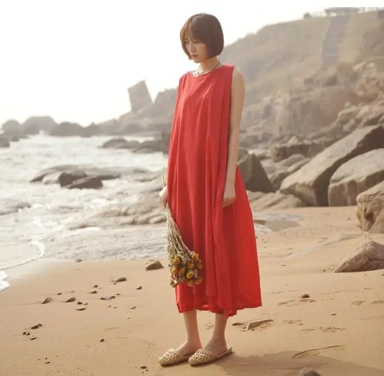 2018 Summer Cotton Women Solid Color Tank Dress Ladies Sundress Loose Sleeveless Female Bottoming | Женская одежда