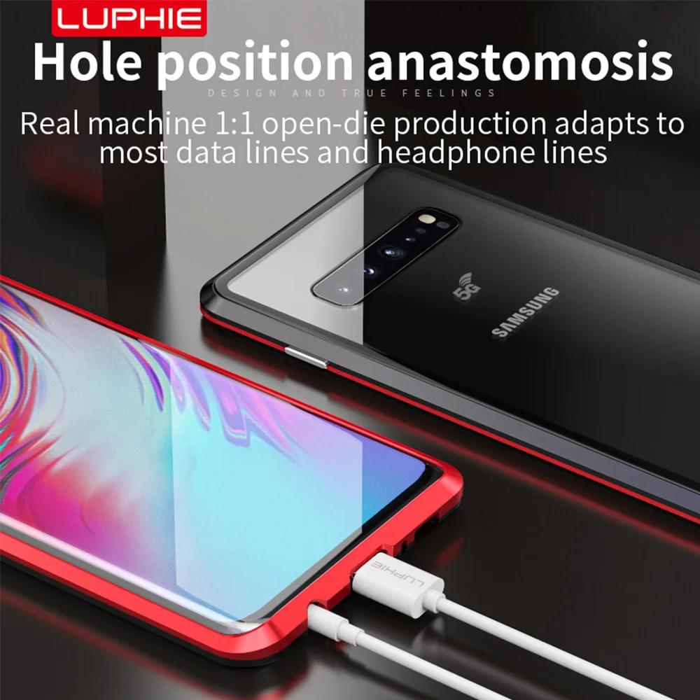 

Luphie Magnetic Case for Samsung Galaxy S10 Plus 5g S10e S9 S8 Note 9 8 Full Front+Back 9H Glass Tempered Film Magnet Case Cover