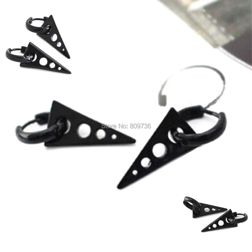 

1 Pair Men Boys Black V Earrings Punk Fashion Jewelry Triangle Titanium Steel Ear Studs Personality Accessories Drop Ship