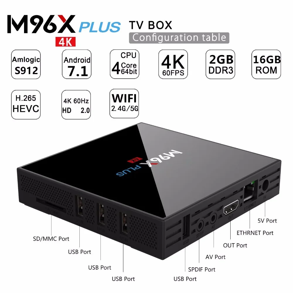 VHXSIN 2 шт./лот M96X PLUS Гб 16 Восьмиядерный процессор Amlogic S912 Android 7 1 OS Smart TV BOX 4G/5 GHz II |