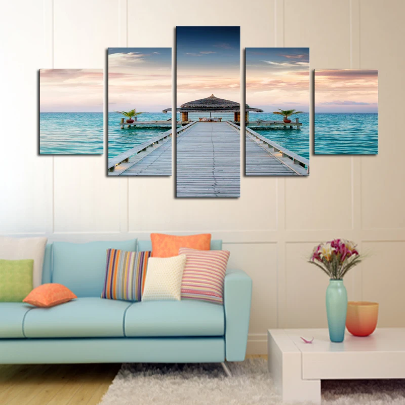 

With Unframed 5 Panels Wall Art Maritime building landscapes Canvas Painting Cuadros Decoracion Pictures For Living Room Prints