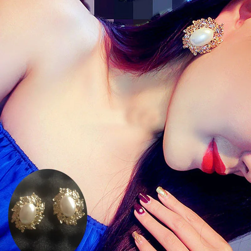 

Baroque Earring Female 2018 Korean Stud Earrings For Women Gold Pearl Vintage Earrings Jewelry Pendientes Oorbellen Brincos