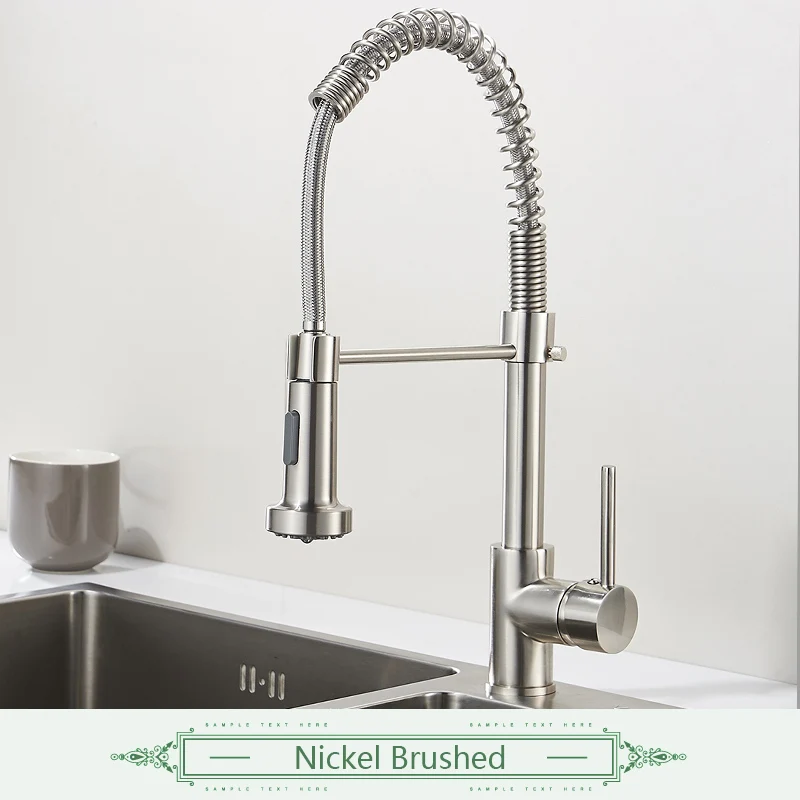 Brushed Nickel Весенний стиль, кухонный кран, матовый никель, кран, выдвижной, Torneira, все вокруг, вращается, поворотный, 2 функции, выход воды, смеситель - Цвет: Brushed Nickel
