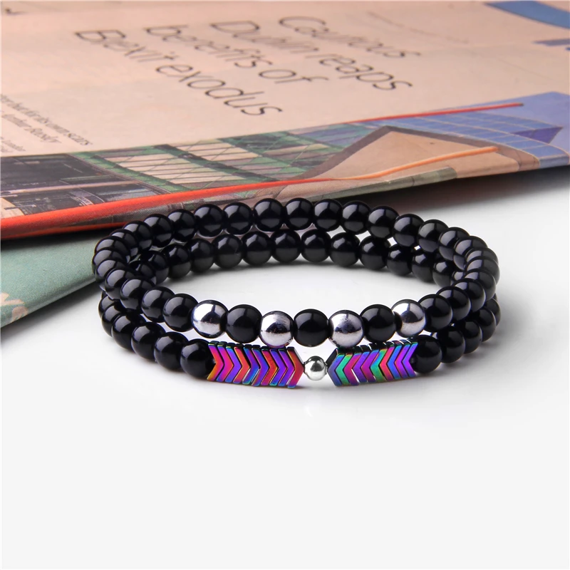 2 шт. полированный натуральный черный оникс браслеты из агата женский мужской