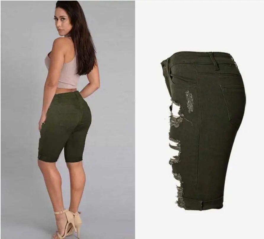 Женские эластичные шорты до колена модные облегающие армейского зеленого цвета
