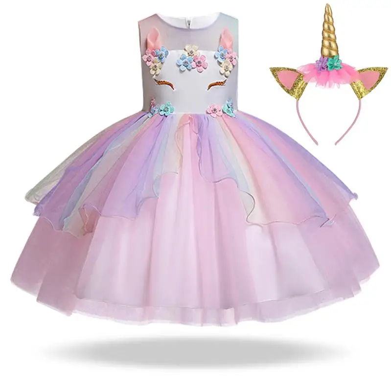 Pink Новинка года; летняя одежда для девочек; вечерние платья с единорогом; пасхальные карнавальные Свадебные Детские платья для девочек; одежда; платье принцессы; 10 лет - Цвет: Pink