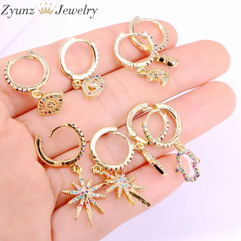 5 пар Радужный многоцветный Цирконий вымощенная звезда/рука