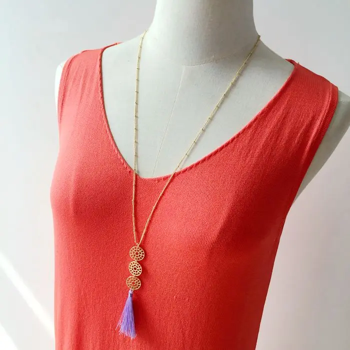 Модное Горячее предложение ожерелье с шелковой кисточкой богемная Длинная