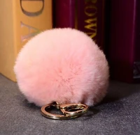 fluffy 11 colors rabbit fur pompom 8cm for bagscars charm real natural fur balls genuine fur pom poms key chain fo k005 pink