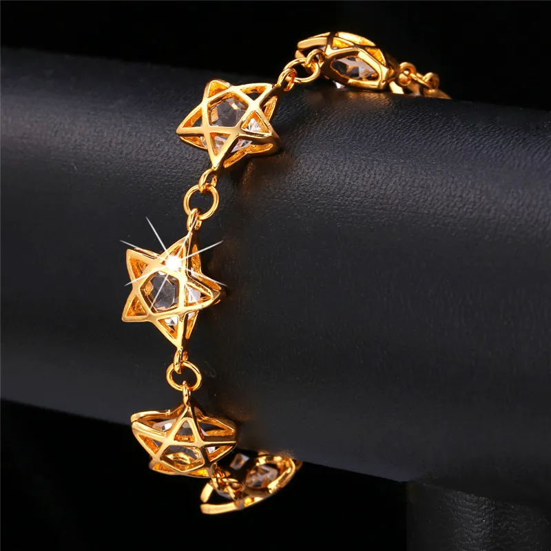 U7 Звезда браслеты для женщин ювелирные изделия позолоченные блестящий цирконий