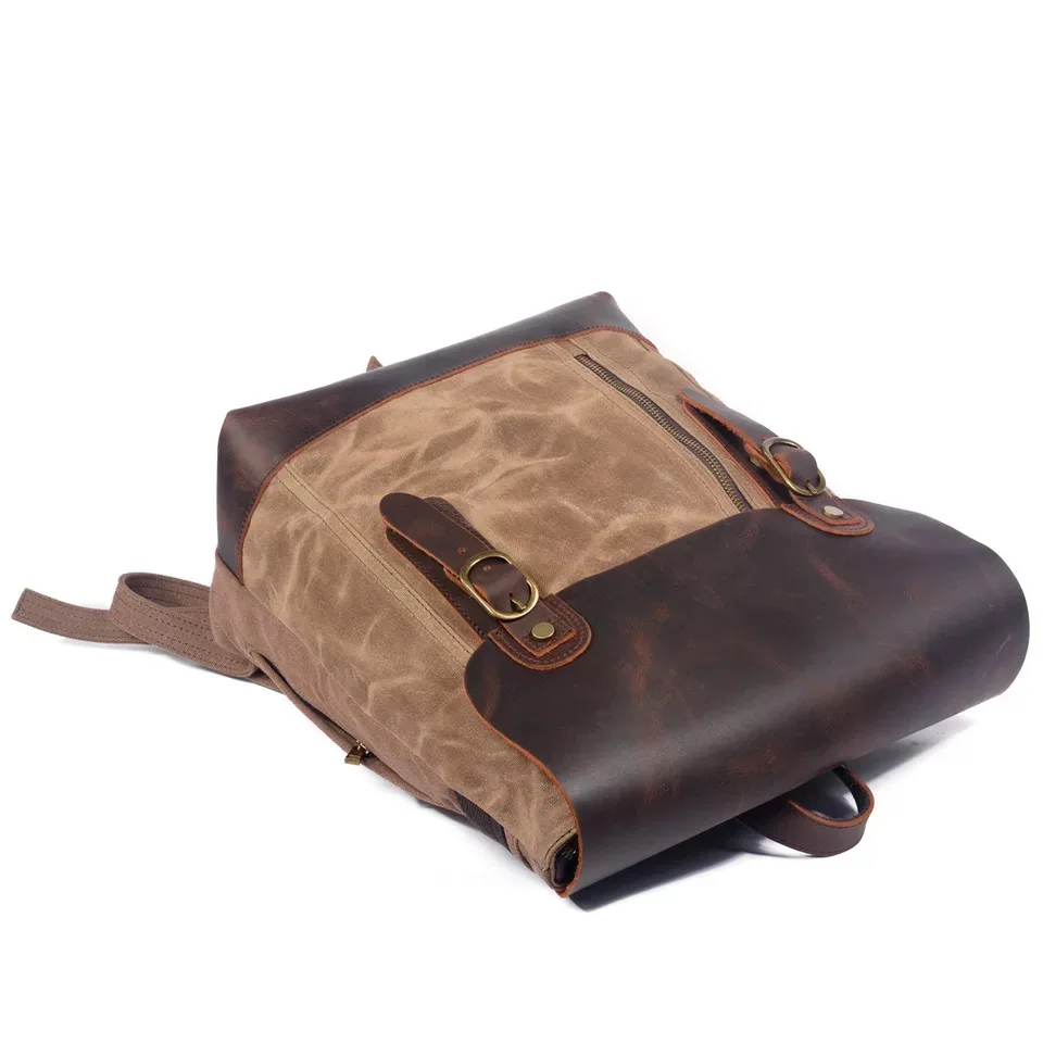 Мужской кожаный холщовый рюкзак большая школьная сумка дорожный винтажный