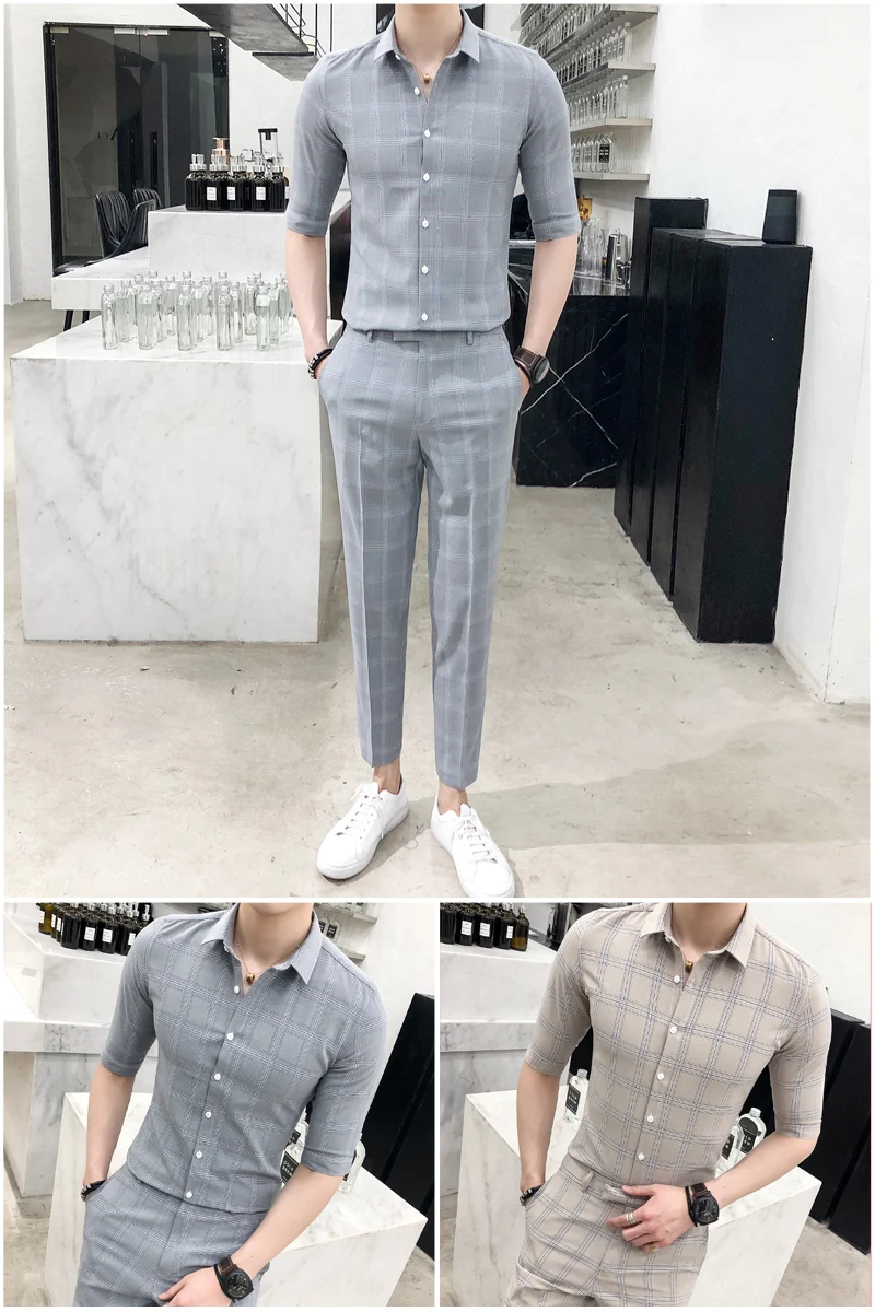 Клетчатые мужские костюмы из двух предметов в клетку Roupa Masculina Slim Fit мужская
