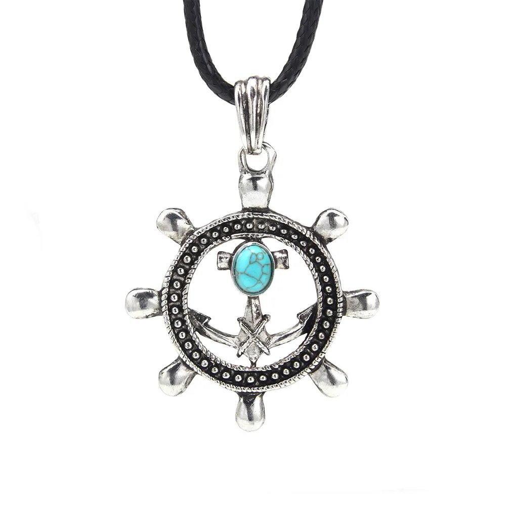

Kirykle Anchor rudder maple leaf wing feather necklace for man alloy Alloy pendant Retro men charm accessories