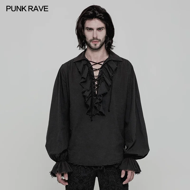 Панк RAVE Для мужчин рубашка стимпанк свободная версия блочек Drawstring дизайн