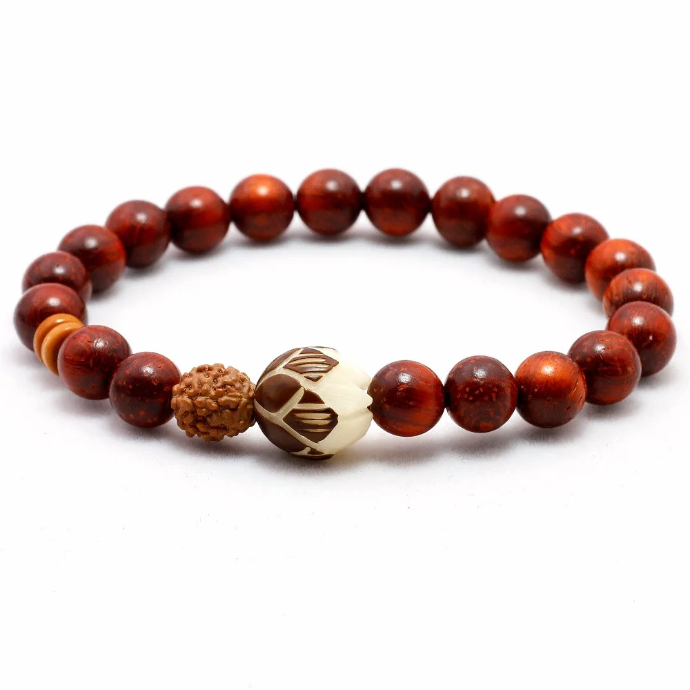 Натуральный Красный Сандерс Белый Rudraksha Bodhi цветок лотоса бусы браслет для женщин