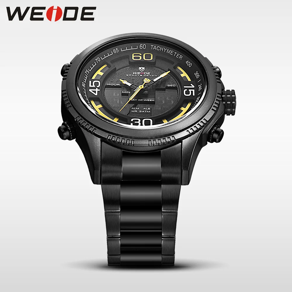 WEIDE оригинальные Роскошные спортивные часы из нержавеющей стали кварцевые ЖК
