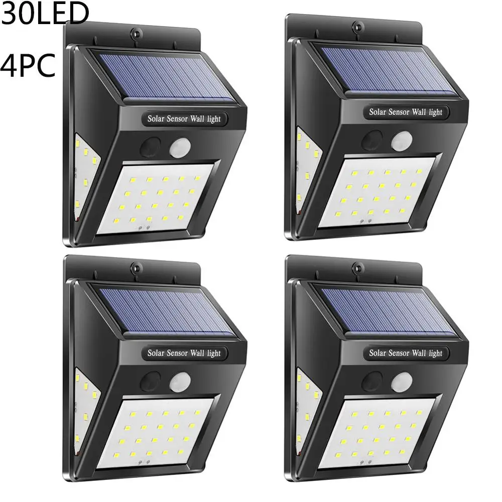 30 LED 4 PCS 30/40 светодиодный открытый стенная солнечна лампа движения PIR Сенсор Водонепроницаемый светильник садовый светильник путь аварийного безопасности светильник 3 односторонний световой - Испускаемый цвет: 30 LED 4 PCS