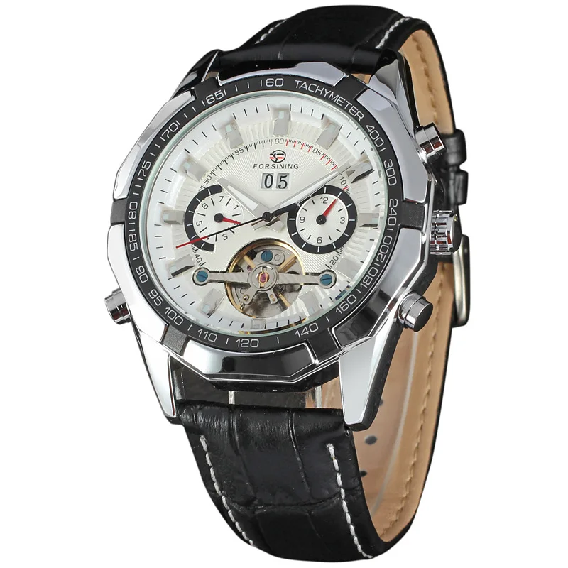 50 шт./лот 2016 FORSINING Мужчины Гент Черный Tourbillon Дата Винтаж Механические Часы DHL