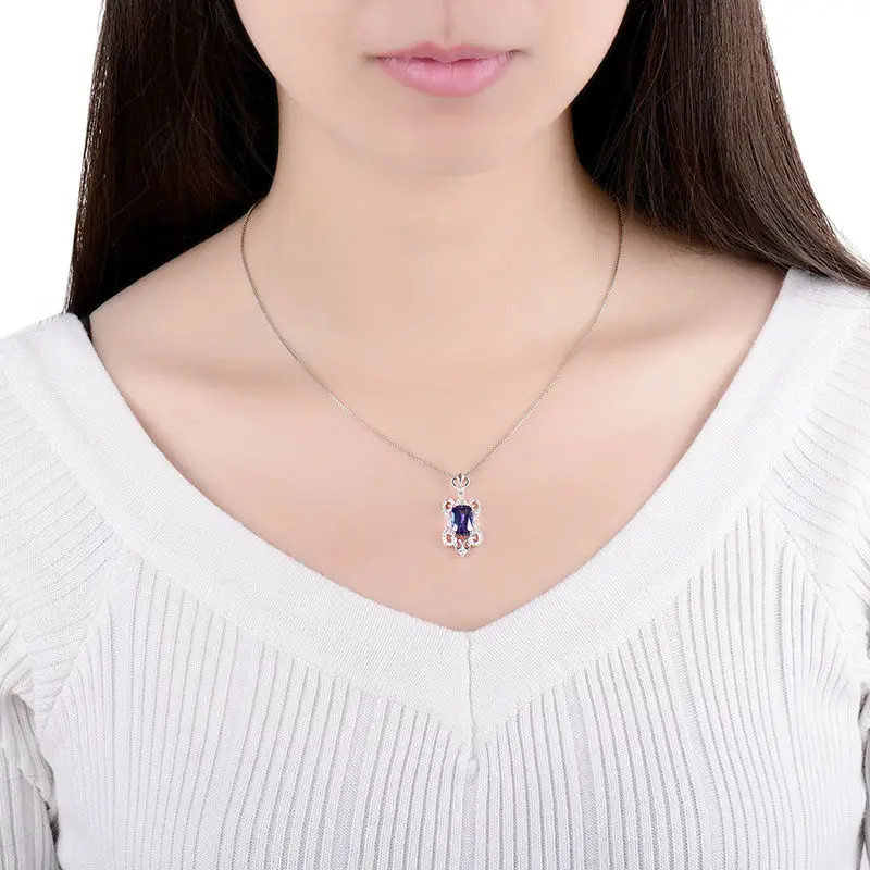 

LOVERJEWELRY Tanzanite Jewelry Solid 14Kt White Gold Diamond Natural Tanzanite Wedding Crown Pendant Necklace For Women