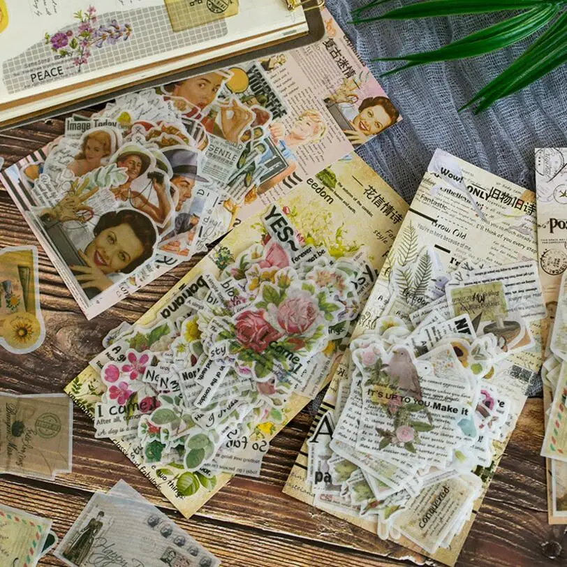 60 шт./лот винтажные Цветочные наклейки для дневника журнала бумажные ярлыки