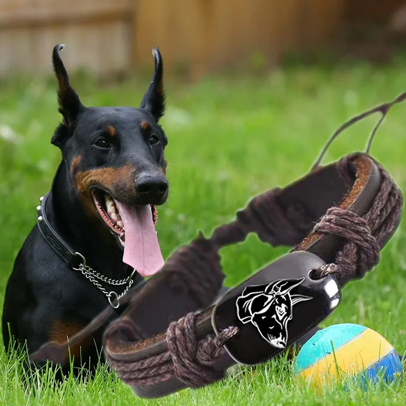 Doberman кожаный плетеный браслет унисекс резные из кости яка модный для женщин и