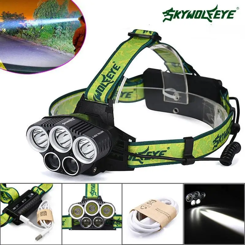 5 LED White Light SKYWOLFEYE 80000LM светодиодный 5X T6 5X фара перезаряжаемая Водонепроницаемая яркая 18650 батарея для охоты и рыбалки usb-кабель - Испускаемый цвет: 5 LED White Light