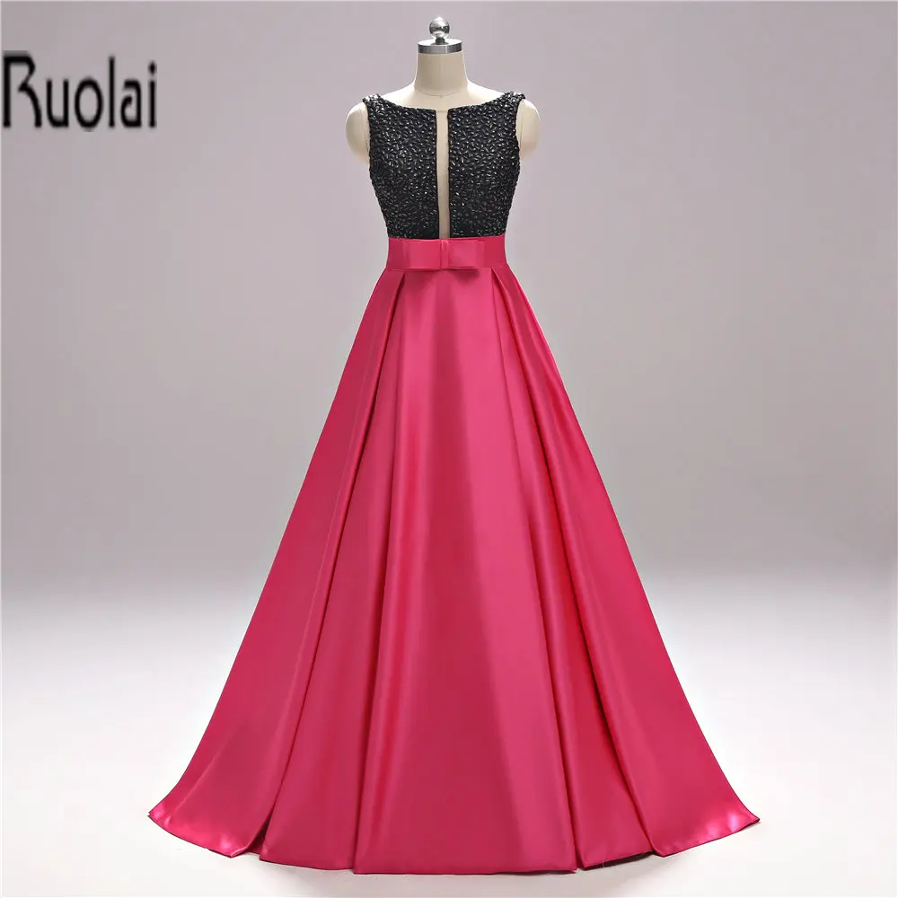 2017 Real Sample Sexy Red Formal Long Evening Dresses Beading Bow V-Neck Satin Gown For Prom Party Backless Custom Made | Свадьбы и