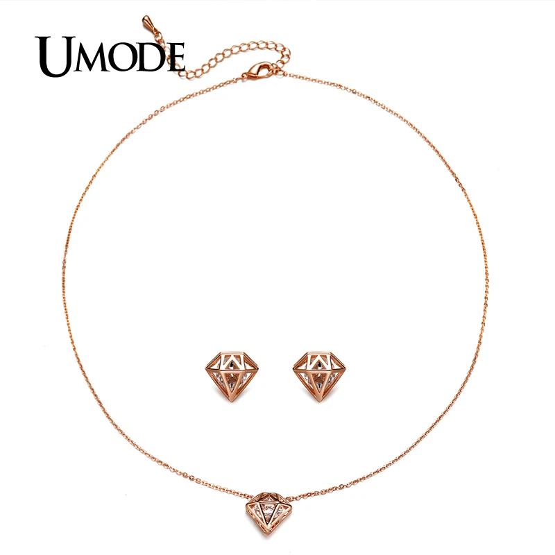 UMODE, набор из ожерелья и сережек с кубическим цирконием розового золота, модные украшения для влюбленных, подарки на день рождения, Parure Bijoux US0033A