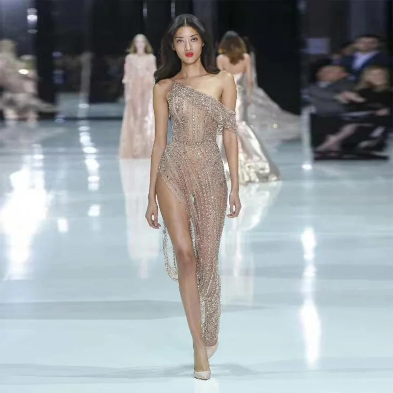 Новое Модное Длинное коктейльное платье цвета шампанского в стиле знаменитостей