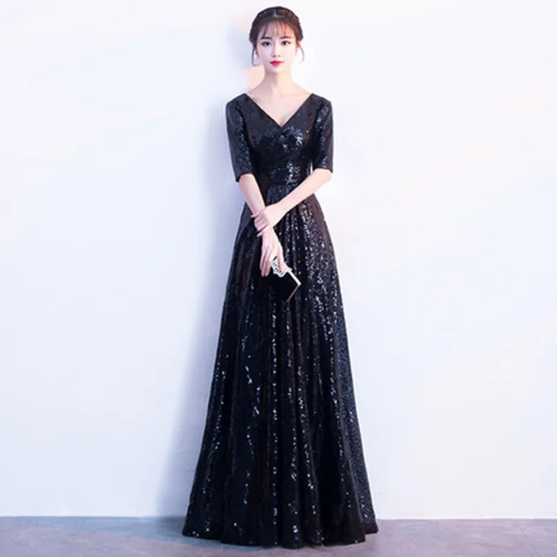 Вечернее платье с V-образным вырезом и полурукавами в пол | Свадьбы торжества