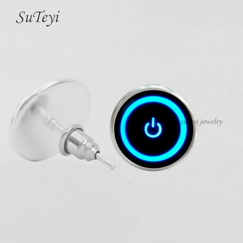 

SUTEYI 3 Color Ear Nail Jewelry On And Off Art Picture Glass Stud Earring High Quality Handmade 12 mm Glass Earring For Women
