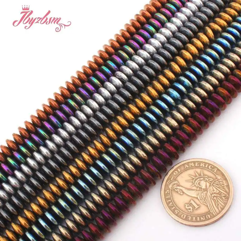 3x8mm Smooth Rondelle Shape Bead Hematite No Magnetic Natural Stone Beads For Necklace Bracelet Jewelry Making 15&quot Free Shipping |