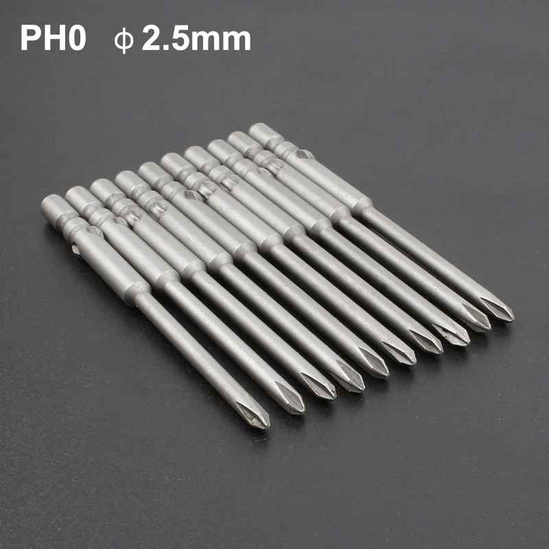 PH0 2.5mm S2 легированная сталь электрическая отвертка Биты длина 60 мм Phillips Тип Trox биты, Круглый хвостовик с магнитным, диаметр наконечника 1,6-4,0 мм - Цвет: PH0 2.5mm