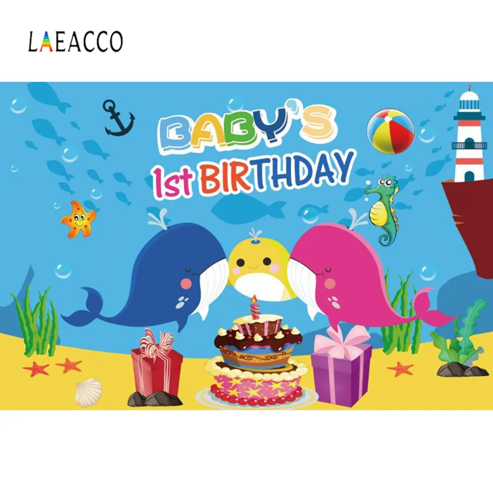 Laeacco Happy Baby's 1st Birthday Cake Shark Family Star Детские вечерние фоны для фотосъемки
