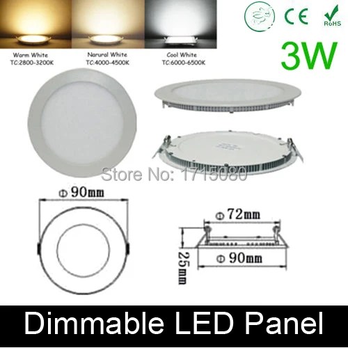 

High quality dimmable 3W LED panel light round LED Recessed ceiling painel light fixtures 4000K for bathroom luminaire lamp