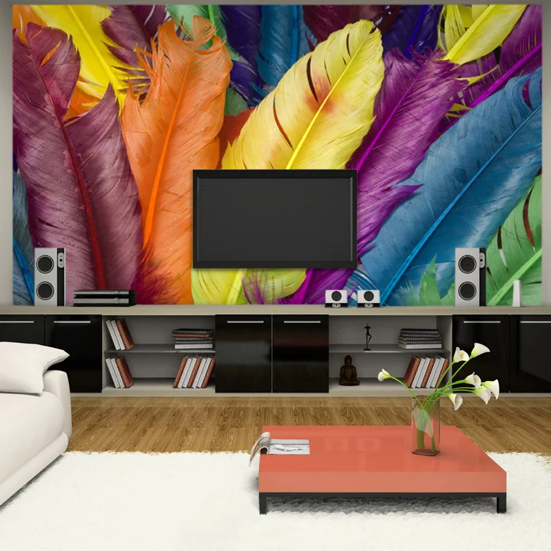 Пользовательских фото настенные Бумага 3D Цвет перья большой росписи стены для