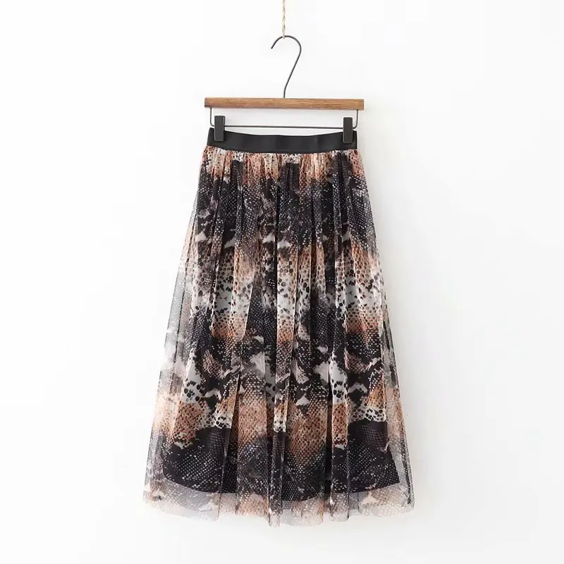 2019 для женщин Винтаж постепенное змея печати повседневное сетчатая Юбка faldas mujer