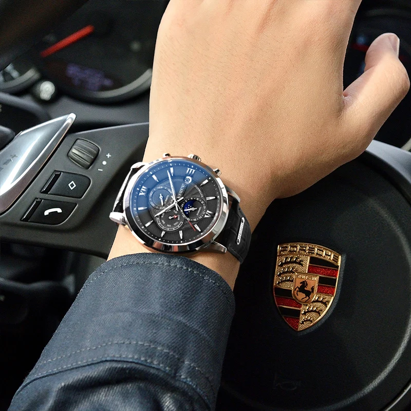 Автоматические часы NESUN модные водонепроницаемые мужские с датой неделей луной