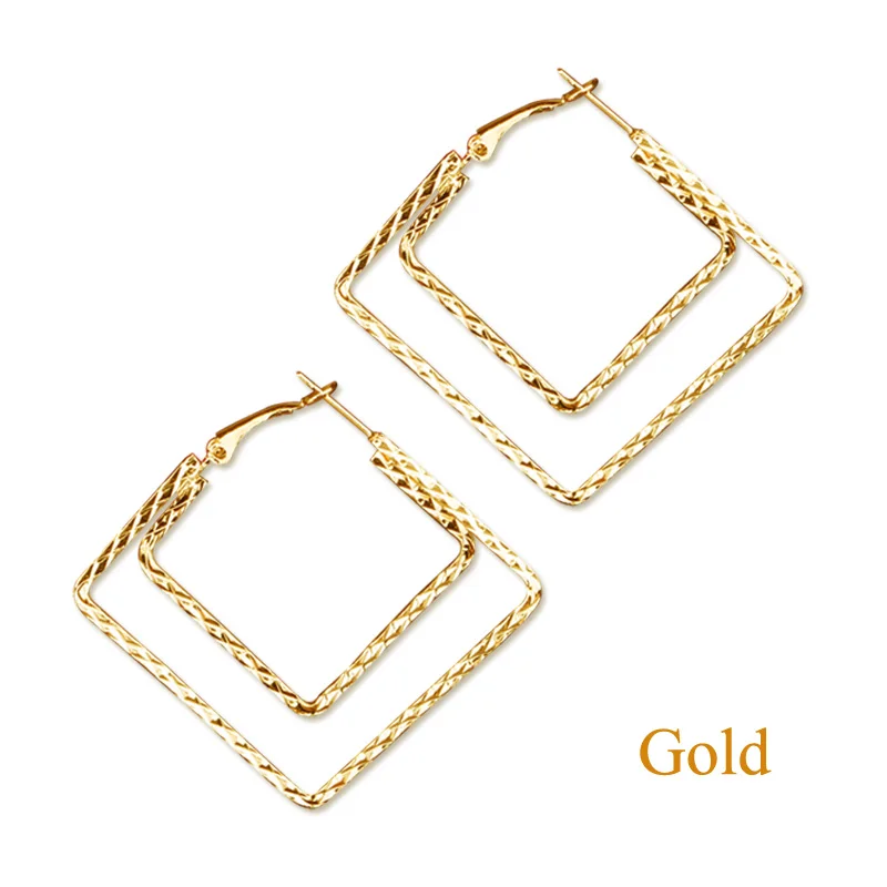 Gold Квадратные серьги-кольца для женщин золотого и серебряного цвета модные аксессуары серьги Горячая - Окраска металла: Gold