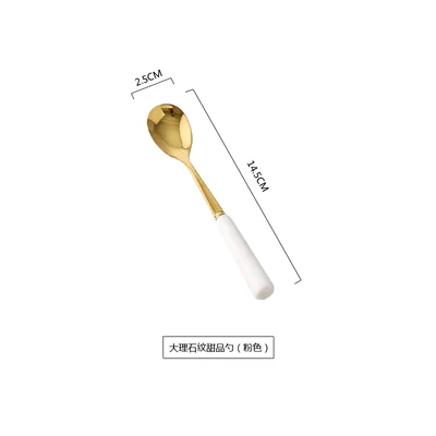 Pink Small Spoon Мраморный керамический столовый набор, столовые приборы, ножи, вилки, ложки, кухонная посуда, нержавеющая сталь, домашние вечерние столовые приборы, набор посуды, Прямая поставка - Цвет: Pink Small Spoon