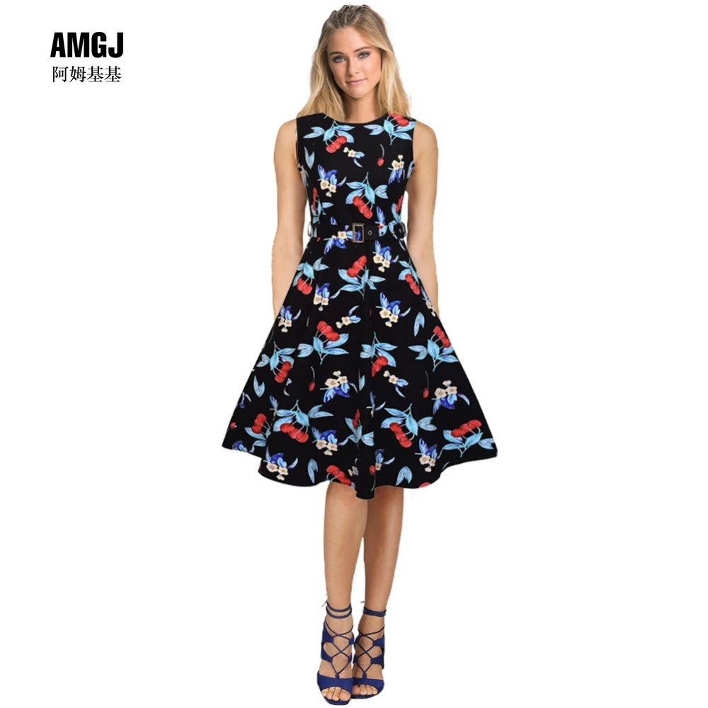 Лето Цифровая печать большой назад невидимые молнии Свободное платье с поясом