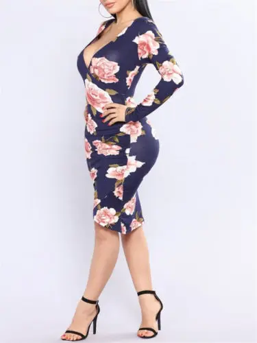 

Sexy Women Floral Bodycon Evening Party Long Sleeve Mini Dress