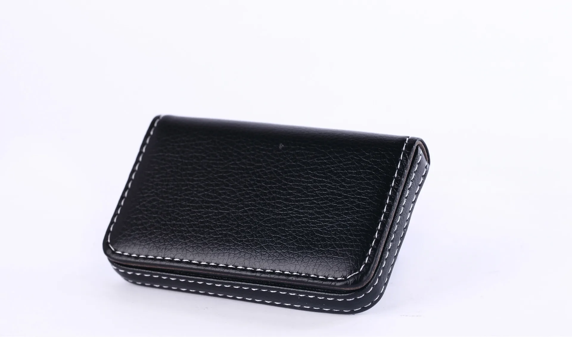 Black EZONE 1PC Business Card Holder PU Leather High Quality Card Bag High-end Rose Red/Apricot/Coffee 9 Color Magnetic Button Design - Color: Black